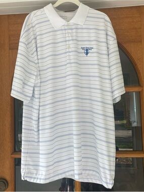 Nike Golf Dry Fit Men’s White Blue Striped Golf Polo Size XL